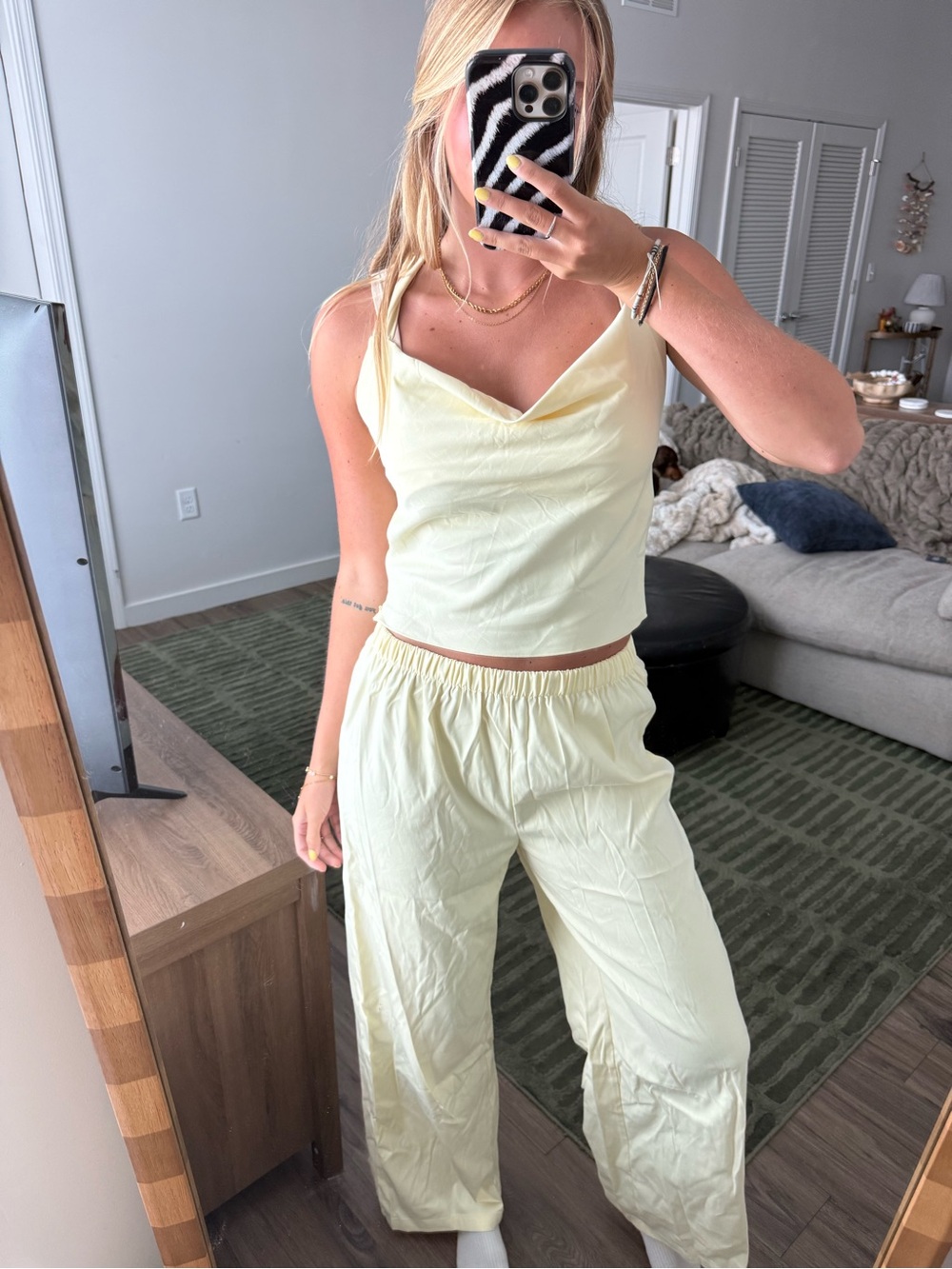 Women’s Light Yellow Wide-Leg Pants & Top Set